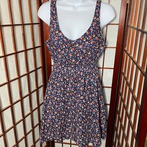 Forever 21 snap front navy floral fit flare dress